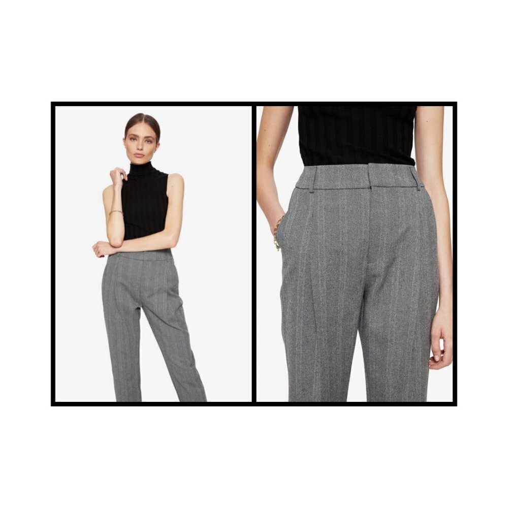 💕ANINE BING💕 Becky Trouser Pant ~ Straight Leg High Waisted Grey Fishbone 36 - Picture 3 of 12